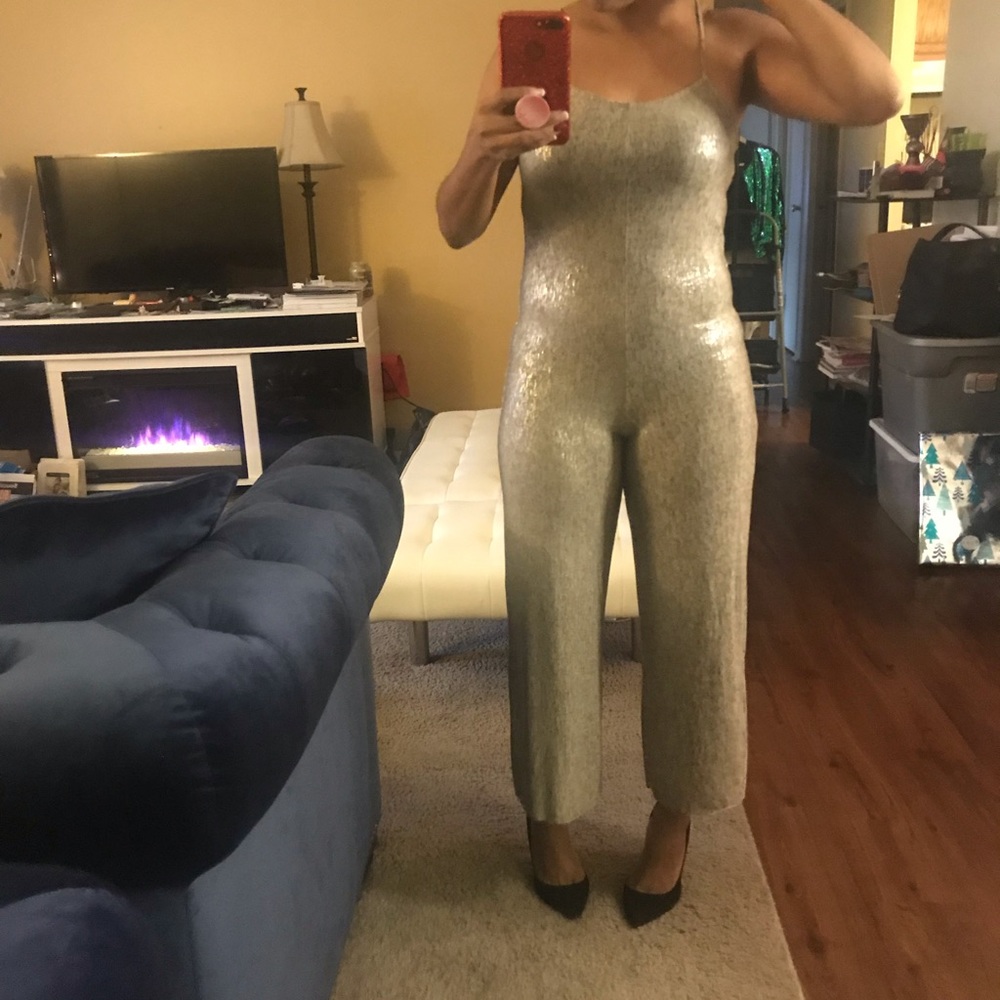 Gold shimmer spaghetti strap romper